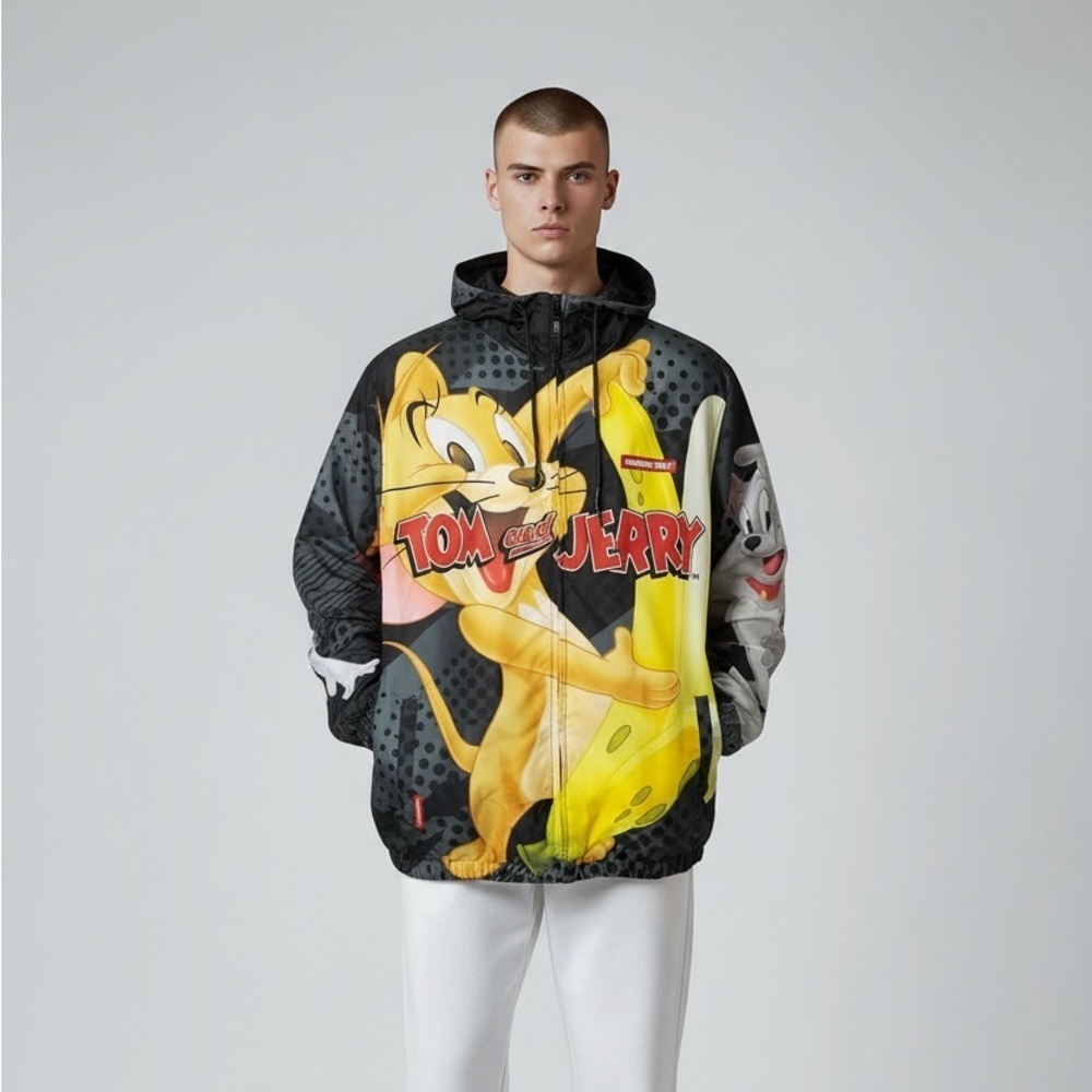 Members Only Tom and Jerry Hooded Windbreaker Jacket Size M